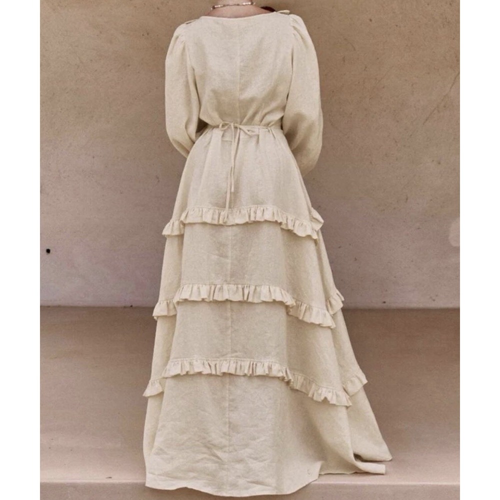 Commense Ivory Ruffle Tiered Long Sleeve Maxi Dress - Picture 3 of 13